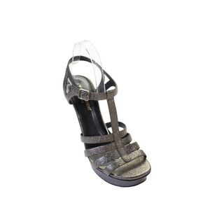 Saint Laurent Women's Open Toe Strappy Stiletto Sandals Silver Size 39